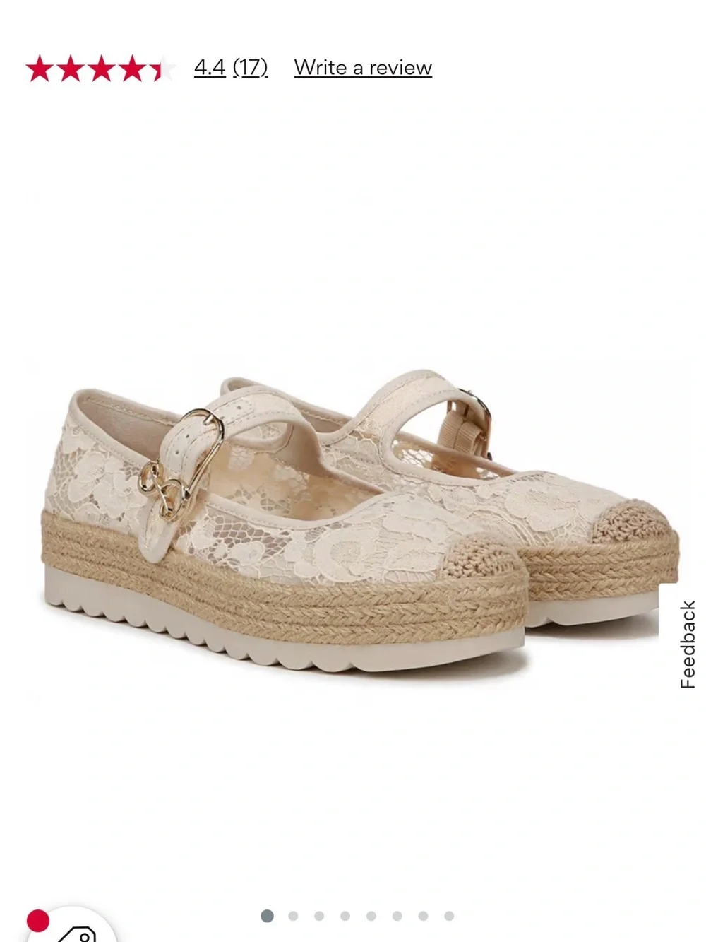 Sam & Libby Cream Lace Mary Jane Espadrille Flats with Gold Buckle